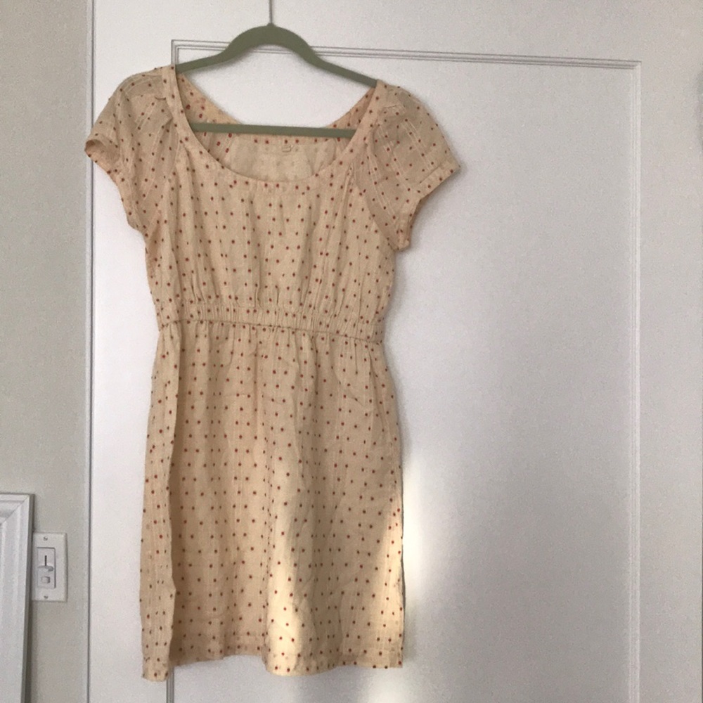 J crew cap Sleeve beige with red polka dot dress